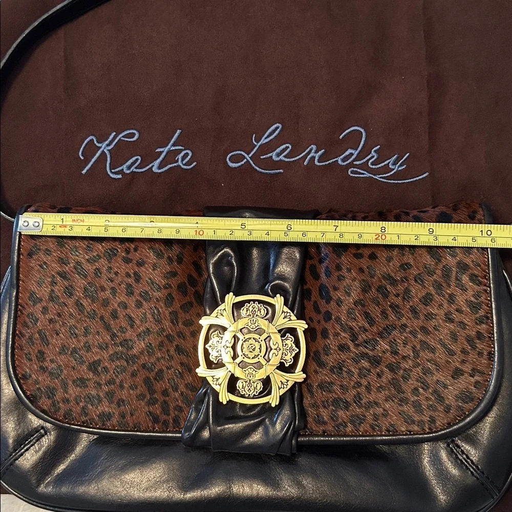 Kate Landry Black and Brown Leopard Print Shoulder Bag